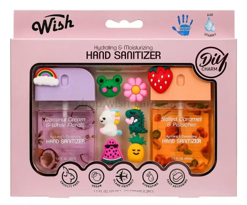 Wish Diy Charm Hand Sanitizer Spary Travel Size Spray 2-Pack Gift Box 1.5 FL OZ (45ML) Each, Dragonfruit, Coconut Cream, Golden Citrus,Cucumber,Sweet Guava Hydrating and Moisturizing, (3) - Image 1